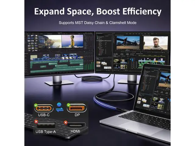 Alt view image 14 of 14 - Vszerda Displayport to USB C Bidirectional USB C to DisplayPort 2.1 Cable Support 16K@60Hz 8K@120Hz Resolution Braided Thunderbolt 5 Compatible with MacBook Pro/Air,Galaxy S25, iPad Pro,XPS 17, 6.56FT