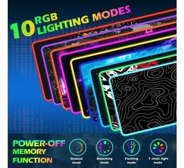 Alt view image 8 of 10 - ToLuLu RGB Wireless Charging Gaming Mouse Pad, 7.5/10/15W 10 Light Modes LED Mouse Pad Computer Keyboard Mat Mousepad, 800x300x4MM Extended Large Desk Pad for Gamer, Black and White Abstract Lines
