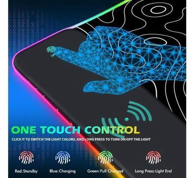 Alt view image 9 of 10 - ToLuLu RGB Wireless Charging Gaming Mouse Pad, 7.5/10/15W 10 Light Modes LED Mouse Pad Computer Keyboard Mat Mousepad, 800x300x4MM Extended Large Desk Pad for Gamer, Black and White Abstract Lines