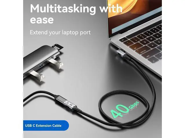 Alt view image 9 of 14 - right angle type c extension 3.3FT/1M for Thunderbolt 4 Extension Cable high Speed 40Gbps Data Transfer, 8k/4k@60hz video,240w Fast Charging,male to female usb-c high speed 90 degree extension cable.