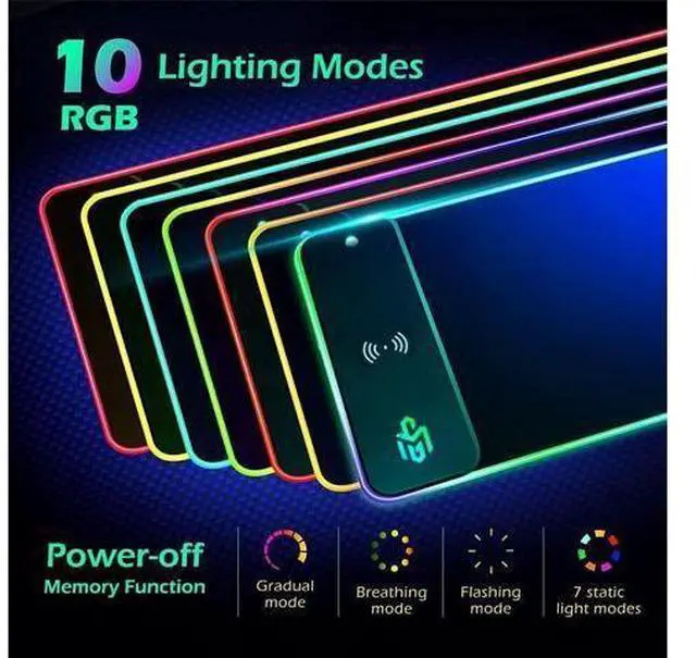 Alt view image 10 of 14 - Wireless Charging RGB Gaming Mouse Pad 15W LED Mouse Mat 800x300x4MM 10 Light Modes Extra Large Mousepad Non-Slip Rubber Base Computer Keyboard Mat for Gaming MacBook PC Laptop Desk