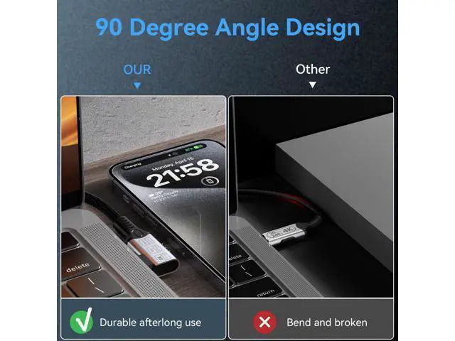 Alt view image 13 of 14 - right angle type c extension 3.3FT/1M for Thunderbolt 4 Extension Cable high Speed 40Gbps Data Transfer, 8k/4k@60hz video,240w Fast Charging,male to female usb-c high speed 90 degree extension cable.