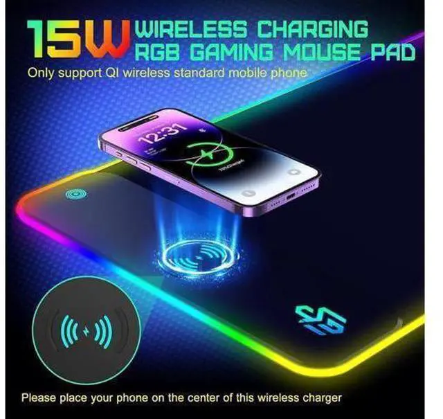 Alt view image 11 of 14 - Wireless Charging RGB Gaming Mouse Pad 15W LED Mouse Mat 800x300x4MM 10 Light Modes Extra Large Mousepad Non-Slip Rubber Base Computer Keyboard Mat for Gaming MacBook PC Laptop Desk