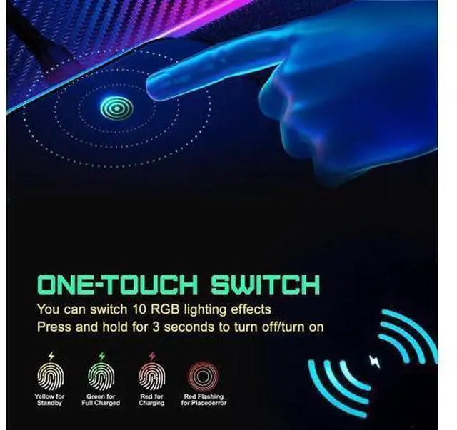 Alt view image 12 of 14 - Wireless Charging RGB Gaming Mouse Pad 15W LED Mouse Mat 800x300x4MM 10 Light Modes Extra Large Mousepad Non-Slip Rubber Base Computer Keyboard Mat for Gaming MacBook PC Laptop Desk