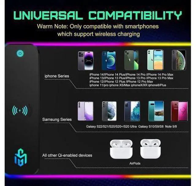 Alt view image 13 of 14 - Wireless Charging RGB Gaming Mouse Pad 15W LED Mouse Mat 800x300x4MM 10 Light Modes Extra Large Mousepad Non-Slip Rubber Base Computer Keyboard Mat for Gaming MacBook PC Laptop Desk