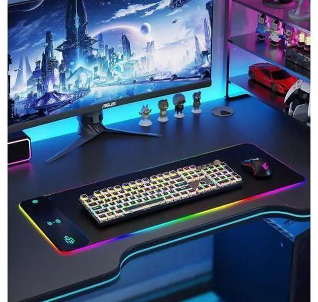 Alt view image 14 of 14 - Wireless Charging RGB Gaming Mouse Pad 15W LED Mouse Mat 800x300x4MM 10 Light Modes Extra Large Mousepad Non-Slip Rubber Base Computer Keyboard Mat for Gaming MacBook PC Laptop Desk