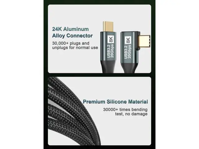 Alt view image 13 of 14 - Vszerda Right Angle USB C Cable 3.2 Gen 2-6.6FT 8K@60Hz USBC USBC Monitor Cable-20Gbps Data Transfer-100W PD Fast Charging Type C to Type C Video Cable for iPhone 16/15, iPad, MacBook, TV, Display