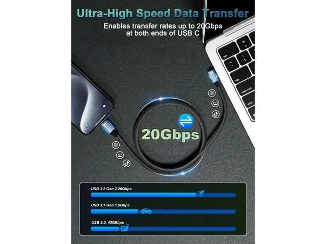 Alt view image 12 of 14 - Vszerda Right Angle USB C Cable 3.2 Gen 2-6.6FT 8K@60Hz USBC USBC Monitor Cable-20Gbps Data Transfer-100W PD Fast Charging Type C to Type C Video Cable for iPhone 16/15, iPad, MacBook, TV, Display