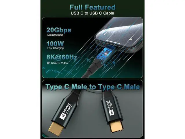 Alt view image 9 of 14 - USB C Monitor Cable 10FT-8K@60Hz USB-C Video Cable-100W PD Fast Charging-USB 3.2 Gen 2 20Gbps Type-C Data Transfer, USBC to USBC Video Cable for iPhone 15/16 Plus 17 Air Pro Max, MacBooks, iPad