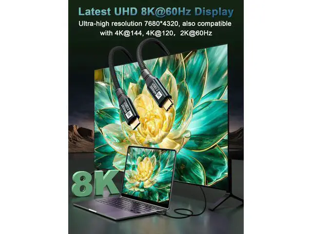 Alt view image 10 of 14 - USB C Monitor Cable 10FT-8K@60Hz USB-C Video Cable-100W PD Fast Charging-USB 3.2 Gen 2 20Gbps Type-C Data Transfer, USBC to USBC Video Cable for iPhone 15/16 Plus 17 Air Pro Max, MacBooks, iPad