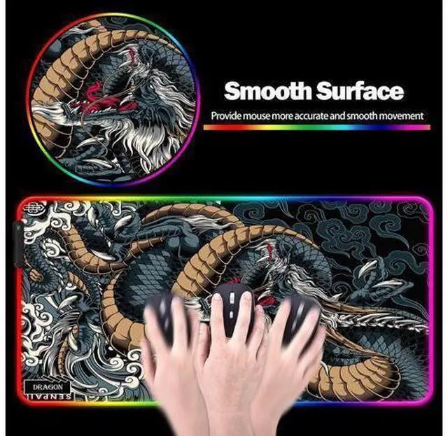 Alt view image 8 of 10 - JIANG100 RGB Dragon LED Gaming Mouse Pad, Large Light Up PC Mousepad, Long Glowing Computer Laptop and Keyboard Mat for Desk
