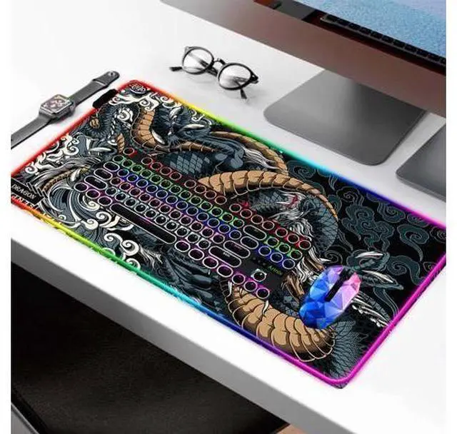 Alt view image 7 of 10 - JIANG100 RGB Dragon LED Gaming Mouse Pad, Large Light Up PC Mousepad, Long Glowing Computer Laptop and Keyboard Mat for Desk