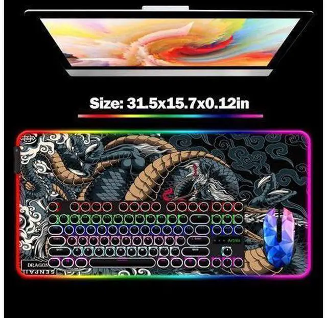 Alt view image 10 of 10 - JIANG100 RGB Dragon LED Gaming Mouse Pad, Large Light Up PC Mousepad, Long Glowing Computer Laptop and Keyboard Mat for Desk