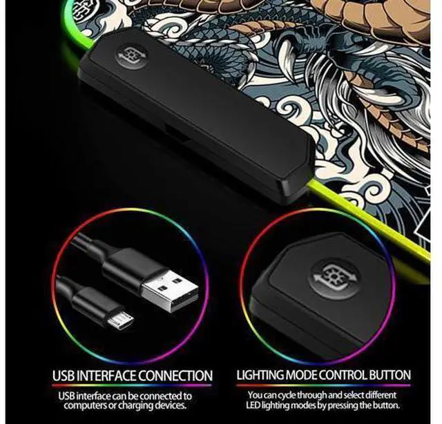 Alt view image 9 of 10 - JIANG100 RGB Dragon LED Gaming Mouse Pad, Large Light Up PC Mousepad, Long Glowing Computer Laptop and Keyboard Mat for Desk