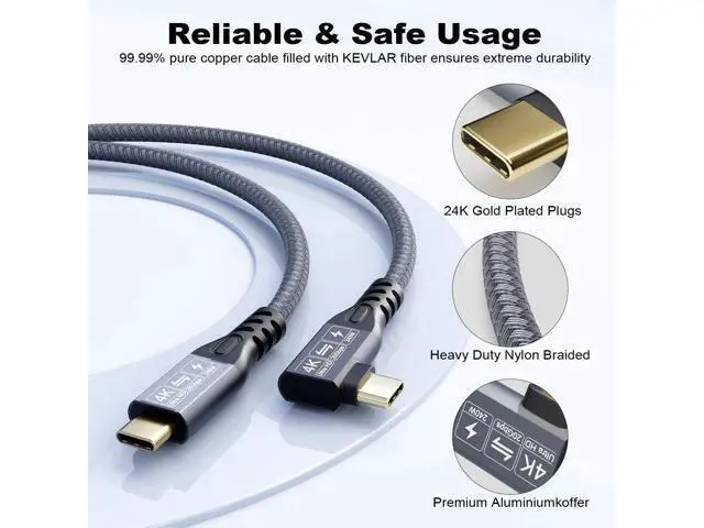 Alt view image 12 of 14 - USB C 3.2 Gen2x2 20Gbps Cable, 2PCS 90Degree Type C 4K@60Hz UHD Video 5A/240W PD3.1 Fast Charge Cord with E-Marker Compatible with Thunderbolt 3/4 for 15Pro MacBook (2, 2PCS 90Degree 20G 240W 0.5M)