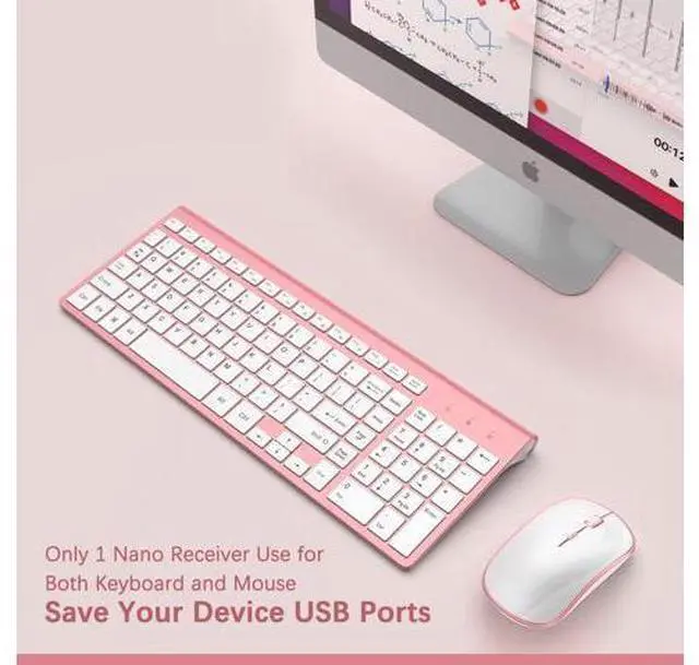 Alt view image 7 of 10 - J JOYACCESS Ergonomic Wireless Keyboard Mouse Combo, Pink Mouse and Keyboard Combo, Typewriter Keyboard Wireless, Portable Wireless Keyboard for Computer/Laptop/Windows/Mac