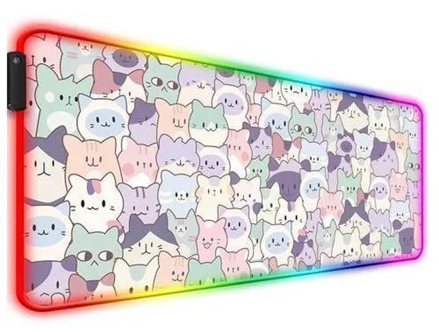 Alt view image 6 of 10 - JIANG100 RGB Cute Pink Cat Gaming Desk Mat, Computer Keyboard Large Extended Kawaii Pastel Cat LED Mouse Pad for Office and Home, 31.5x11.8 Inches, XL
