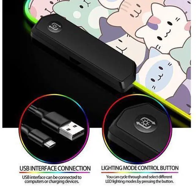 Alt view image 9 of 10 - JIANG100 RGB Cute Pink Cat Gaming Desk Mat, Computer Keyboard Large Extended Kawaii Pastel Cat LED Mouse Pad for Office and Home, 31.5x11.8 Inches, XL