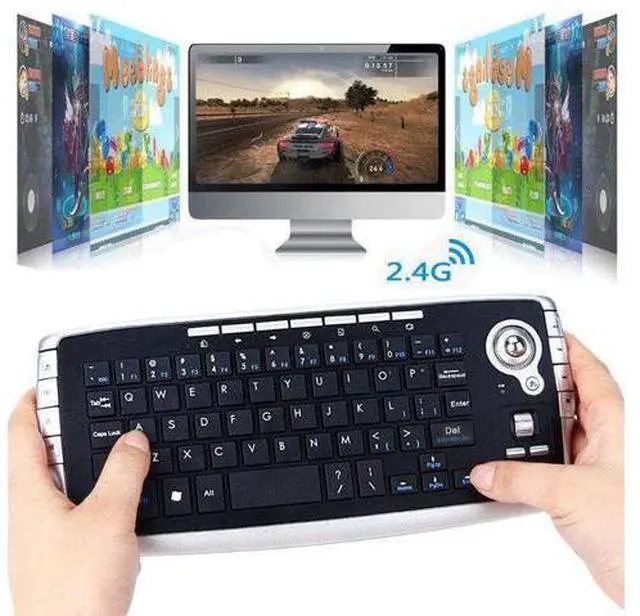 Alt view image 7 of 10 - Mini Ergonomic Keyboard Trackball Air Mouse 1200dpi Function TV 2.4G Wireless Keyboard with trackball for Lapotp PC TV (Silver)