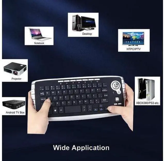 Alt view image 9 of 10 - Mini Ergonomic Keyboard Trackball Air Mouse 1200dpi Function TV 2.4G Wireless Keyboard with trackball for Lapotp PC TV (Silver)