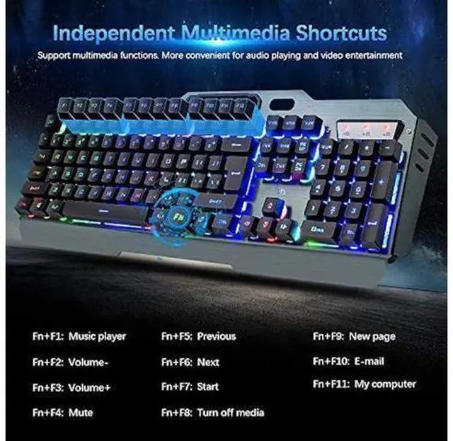 Alt view image 11 of 12 - Wireless Gaming Keyboard and Mouse Combo,3 in 1 Rainbow LED Rechargeable Keyboard Mouse with 3800mAh Battery Metal Panel,10 Colors RGB Gaming Mouse Pad (32.5x12x0.15 inch),7 Colors Mute Gaming Mouse