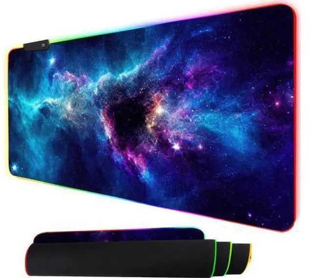 Alt view image 6 of 10 - ToLuLu RGB Mouse Pad Gaming, Large LED Mouse Pad with 14 Lights Modes, 35.4 x 15.7 inches XXL Desk Mat for Keyboard and Mouse, Extended Desk Pad Mat PC Gaming Mousepad AccessoriesBlue Purple Galaxy