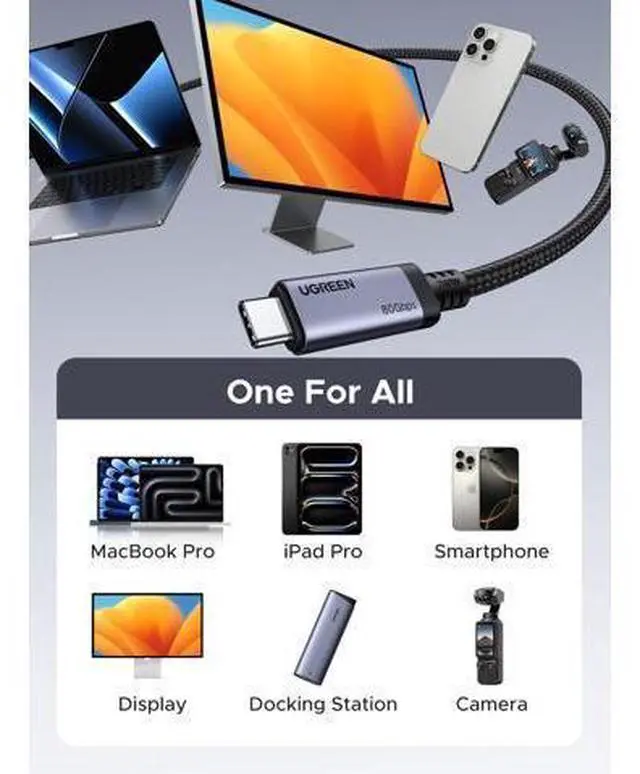 Alt view image 14 of 14 - UGREEN USB C to USB C Cable 240W USB4 Gen4 80Gbps Premium 17K Dual 8K Triple 4K Display PD3.1 Type C Fast Charging Compatible with USB C Monitors, MacBook, iPad, iPhone 17/16/15, 3.3FT