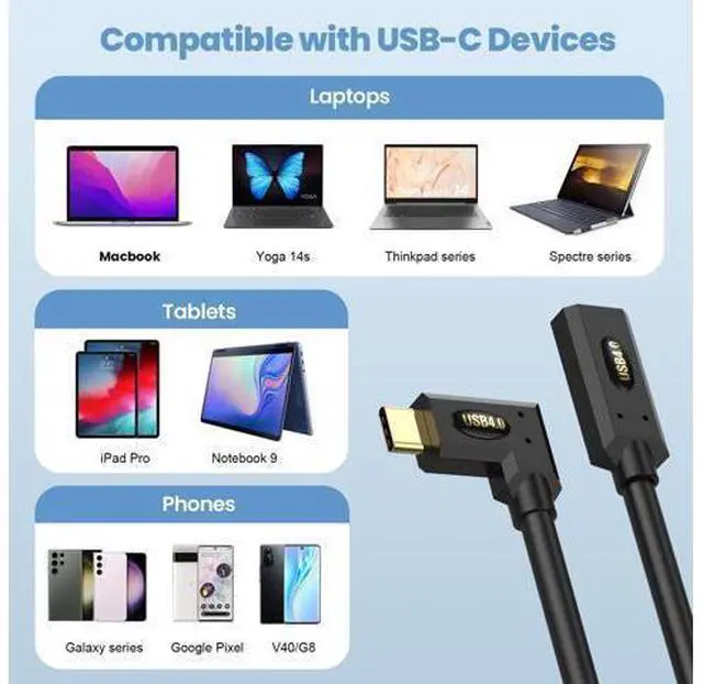 Alt view image 9 of 14 - Vszerda USB4.0 Cable Spring Coiled, USB C to USB C Cord 8K/6K @60hz 40Gbps 240W Fast Data Charging Type C Spring Spiral Cord Cables, 4FT/1.2M (Male to Female, Straight to Left/Right Angled)