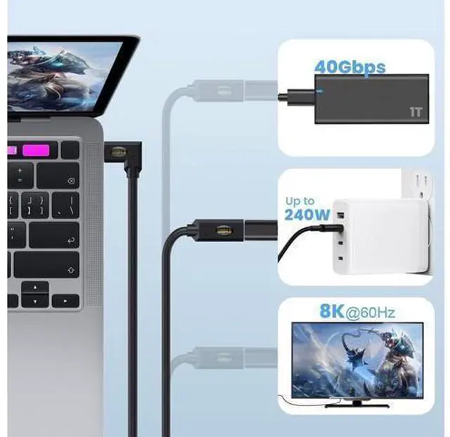 Alt view image 11 of 14 - Vszerda USB4.0 Cable Spring Coiled, USB C to USB C Cord 8K/6K @60hz 40Gbps 240W Fast Data Charging Type C Spring Spiral Cord Cables, 4FT/1.2M (Male to Female, Straight to Left/Right Angled)