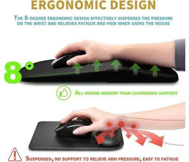 Alt view image 11 of 12 - Ergonomic Mouse Pad Wrist Support with Massage Design Wrist Rest Pain Relief Mousepad with Memory Foam&Non-Slip PU Base Mouse Pads for Wireless Mouse & Desk (12x8 inch Black)