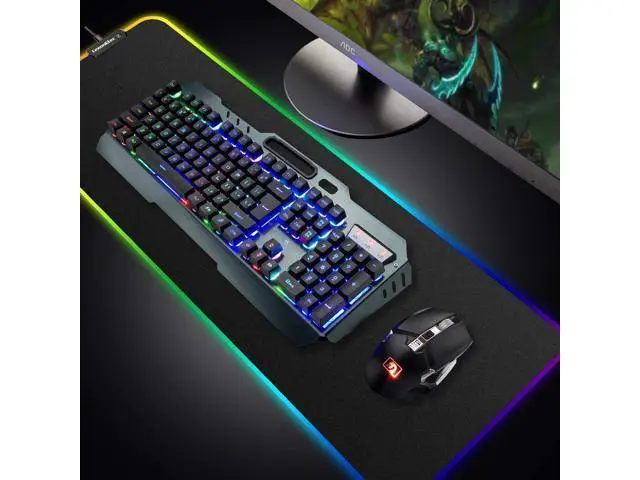 Alt view image 14 of 14 - Wireless Gaming Keyboard and Mouse Combo,3 in 1 Rainbow LED Rechargeable Keyboard Mouse with 3800mAh Battery Metal Panel,10 Colors RGB Gaming Mouse Pad (32.5x12x0.15 inch),7 Colors Mute Gaming Mouse