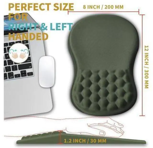 Alt view image 9 of 10 - Hokafenle Ergonomic Mouse Pad Wrist Support with Massage Design, Wrist Rest Pain Relief Mousepad with Memory Foam&Non-Slip PU Base, Mouse Pads for Wireless Mouse & Desk (12x8 inch,Olive Green)