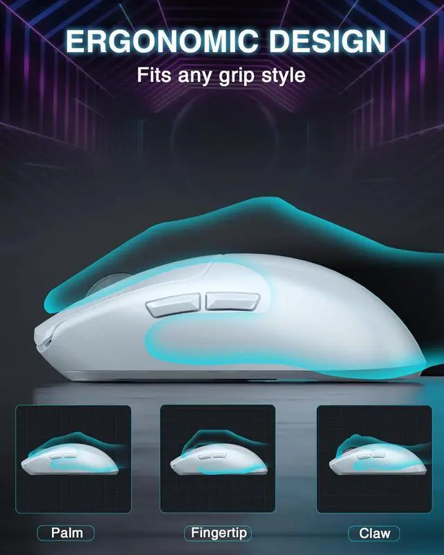 Alt view image 9 of 10 - SC580 Wireless Gaming Mouse, Tri-Mode 2.4G/BT5.0/USB-C Gaming Mouse, 12000 DPI Rechargeable Wireless Mouse with 6 Programmable Buttons, Ergonomic Computer Mouse for Laptop/PC/Mac/Tablet