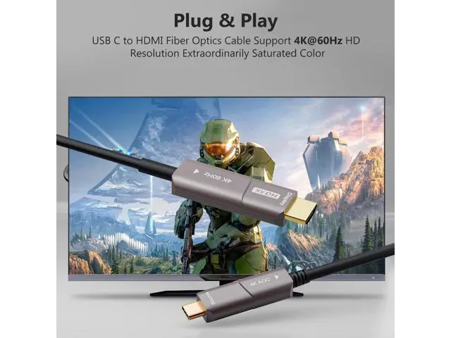 Alt view image 11 of 14 - Vszerda USB C to HDMI Optical Cable USB 3.1 Type C to HDMI 4K Thunderbolt 3/4 Compatible for MacBook Pro/Air (F0402-AOC-10M)