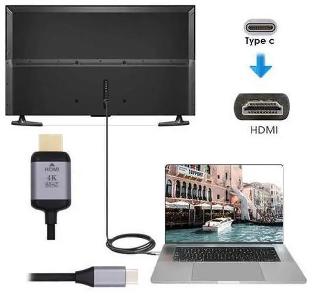 Alt view image 10 of 14 - Vszerda 1.8m USB 3.1 Type C USB-C Source to HDMI HDTV Displays Male 4K Monitor Cable for Laptop