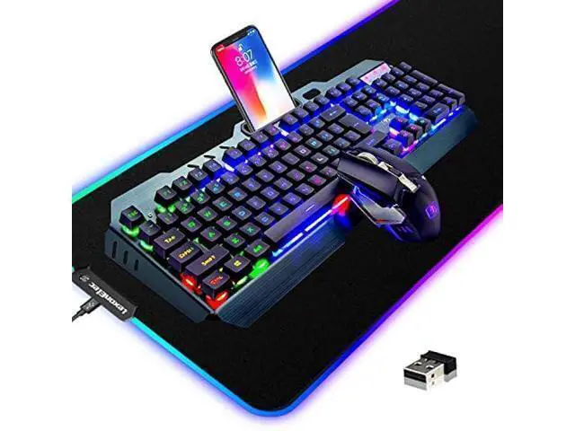 Alt view image 7 of 12 - Wireless Gaming Keyboard and Mouse Combo,3 in 1 Rainbow LED Rechargeable Keyboard Mouse with 3800mAh Battery Metal Panel,10 Colors RGB Gaming Mouse Pad (32.5x12x0.15 inch),7 Colors Mute Gaming Mouse