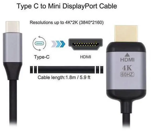 Alt view image 14 of 14 - Vszerda 1.8m USB 3.1 Type C USB-C Source to HDMI HDTV Displays Male 4K Monitor Cable for Laptop
