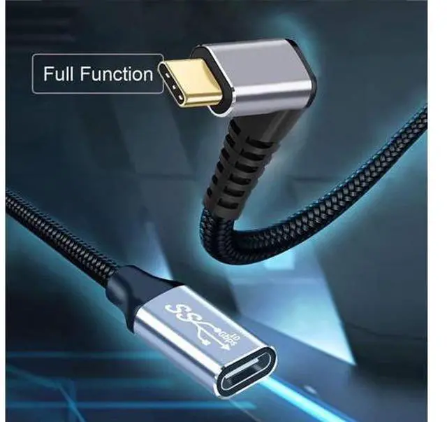 Alt view image 10 of 14 - Vszerda Down & Up Angled USB-C USB 3.1 Type C Male to Female Extension Data Cable 10Gbps 100W with Sleeve for Laptop 3.0m
