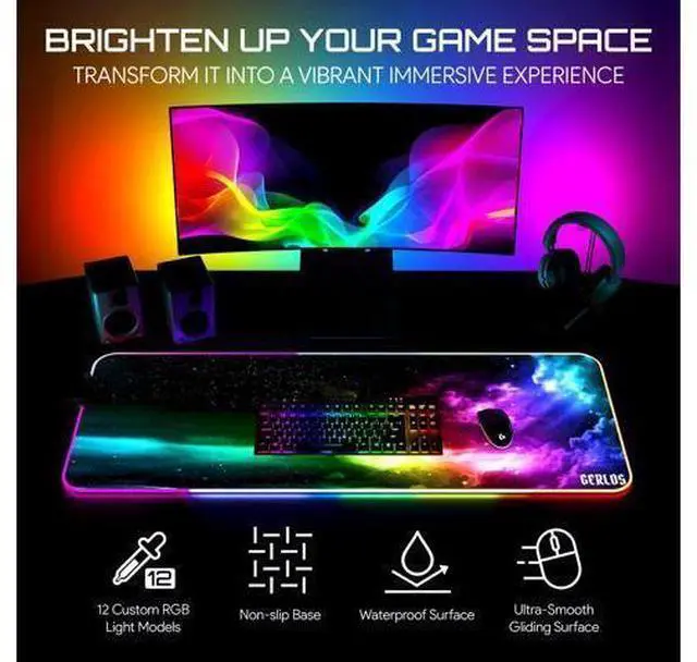 Alt view image 9 of 14 - RGB Large Gaming Mouse Pad, Extended Soft LED Mouse Pad, Non-Slip Rubber Base, Water Resist Keyboard Pad, Computer Mousepad 31.5×11.8 inches