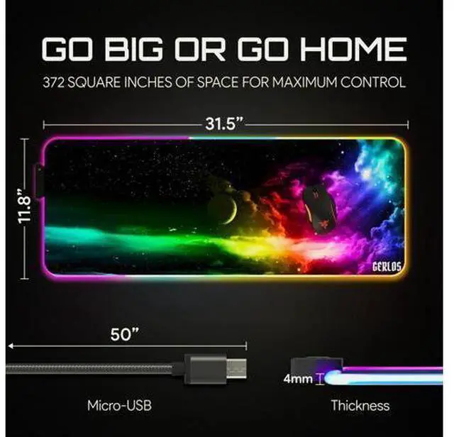 Alt view image 10 of 14 - RGB Large Gaming Mouse Pad, Extended Soft LED Mouse Pad, Non-Slip Rubber Base, Water Resist Keyboard Pad, Computer Mousepad 31.5×11.8 inches