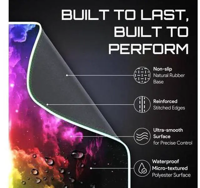 Alt view image 11 of 14 - RGB Large Gaming Mouse Pad, Extended Soft LED Mouse Pad, Non-Slip Rubber Base, Water Resist Keyboard Pad, Computer Mousepad 31.5×11.8 inches