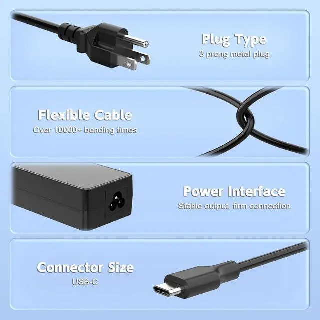 Alt view image 10 of 14 - 6FT IEC C5 Cord + 100W USB-C Charger Bundle, Universal Type C Power Adapter Compatible with Lenovo HP Dell Asus Acer