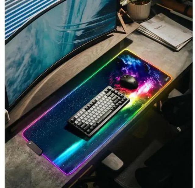Alt view image 13 of 14 - RGB Large Gaming Mouse Pad, Extended Soft LED Mouse Pad, Non-Slip Rubber Base, Water Resist Keyboard Pad, Computer Mousepad 31.5×11.8 inches