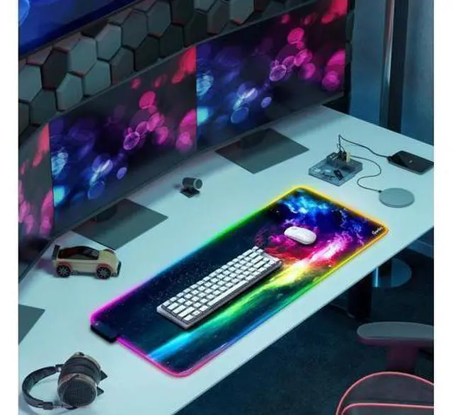 Alt view image 14 of 14 - RGB Large Gaming Mouse Pad, Extended Soft LED Mouse Pad, Non-Slip Rubber Base, Water Resist Keyboard Pad, Computer Mousepad 31.5×11.8 inches