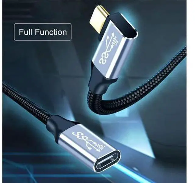Alt view image 11 of 14 - Vszerda Left Right Angled USB-C USB 3.1 Type C Male to Female Extension Data Cable 10Gbps 100W with Sleeve for Laptop 3.0m