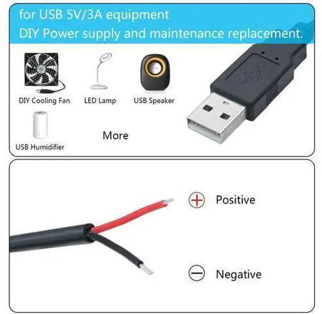 Alt view image 10 of 14 - Vszerda 4Pcs USB A Male 2 Pin Bare Wire 30CM, 5V/3A 2 Pin Pigtail Open End Power Cable, for USB Equipment Installed or Replace Repair DIY Cable