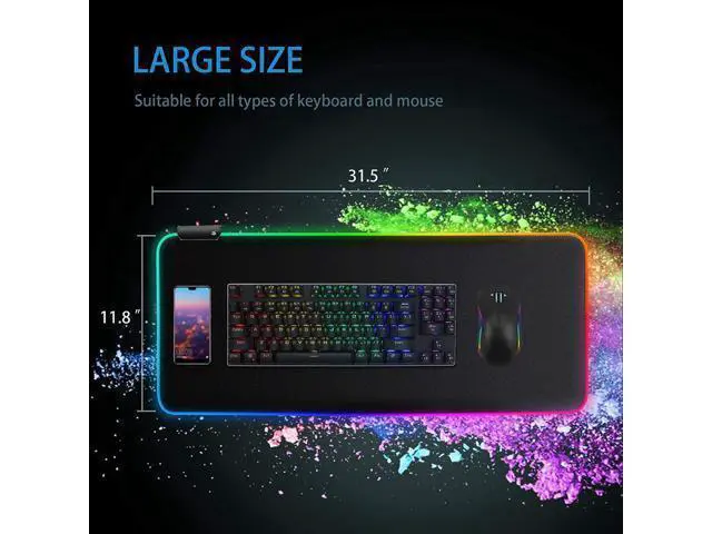 Alt view image 14 of 14 - Mouse Pad, RGB Gaming Mouse Pad, 14 Modes Led Extended Mousepad, Large Mouse Pad with 31.511.8 inch, RGB Mouse pad with Non-Slip Base, Extra Large Soft Computer Keyboard Mouse Pads