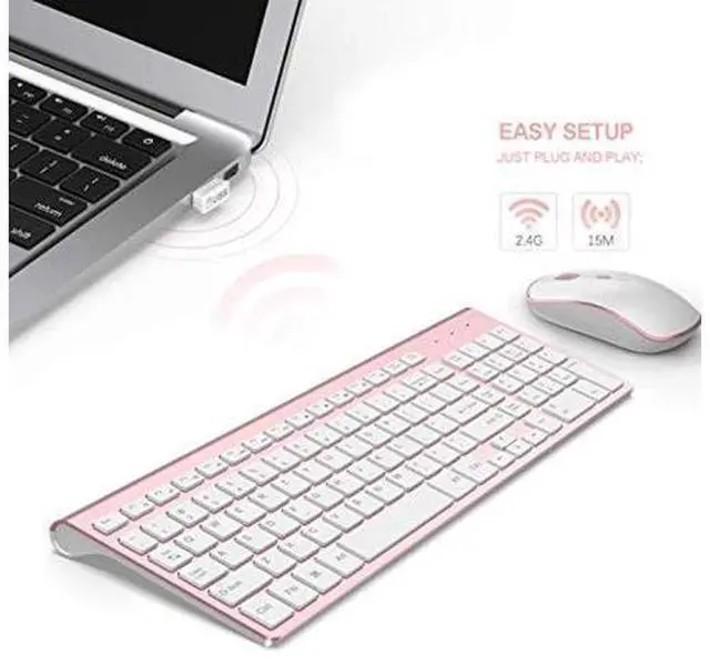 Alt view image 7 of 10 - Wireless Keyboard Mouse, J JOYACCES2.4G Compact and Ultra Slim Wireless Keyboard and Mouse for Windows, Computer, Desktop, PC, Laptop (Pink)