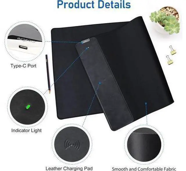 Alt view image 10 of 14 - Mouse Pad with Wireless Charger, Gaming Mouse Pad, 31.5"x15.7" Extra Large Mouse Pad XXL, Desk Pad, Wireless Charging Mouse Pad, Non-Slip Computer Keyboard Mouse Pad, Desk Mat for Gaming, Home, Office
