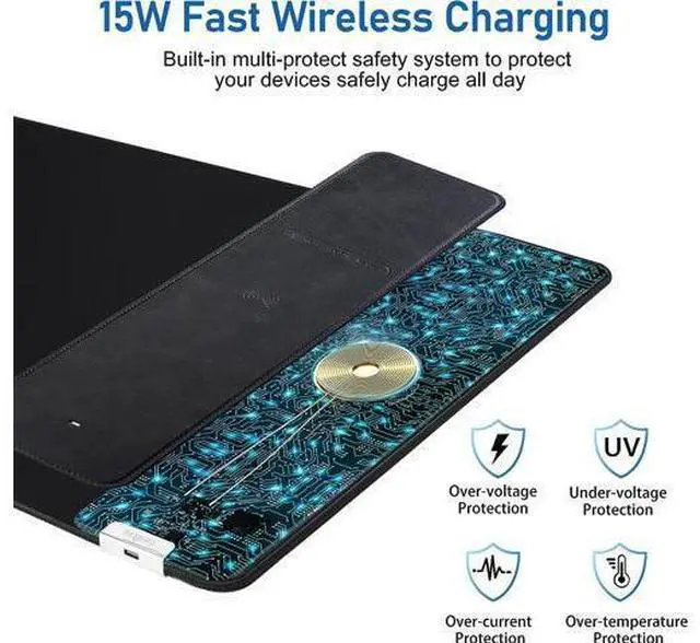 Alt view image 13 of 14 - Mouse Pad with Wireless Charger, Gaming Mouse Pad, 31.5"x15.7" Extra Large Mouse Pad XXL, Desk Pad, Wireless Charging Mouse Pad, Non-Slip Computer Keyboard Mouse Pad, Desk Mat for Gaming, Home, Office